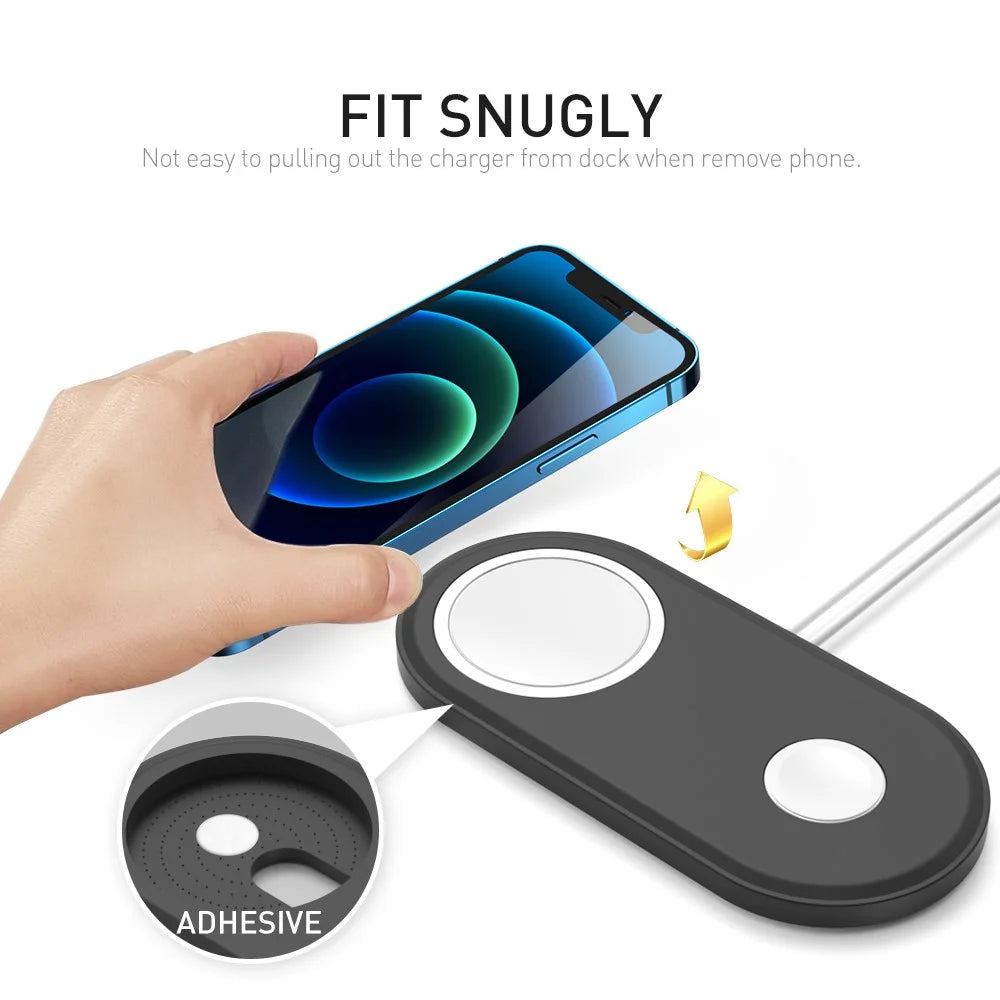 AHASTYLE PT135 2-in-1 Smart Watch Cell Phone Charger Silicone Case Compatible with MagSafe Charger Mat Charging Dock Protector - Black - 4