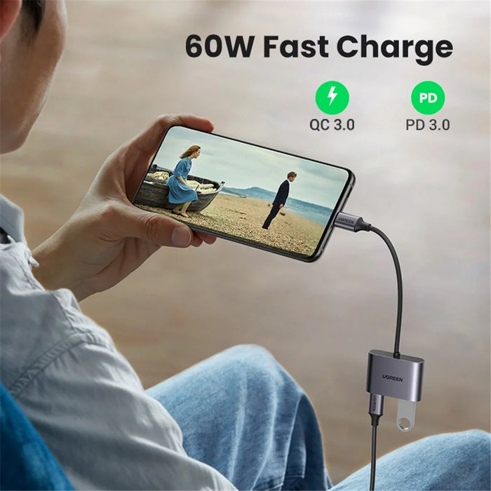 UGREEN USB-C Hub Type-C Male to PD 60W+USB 3.0 Female Adapter 5Gbps Data Transfer Converter for MacBook Laptops - 3
