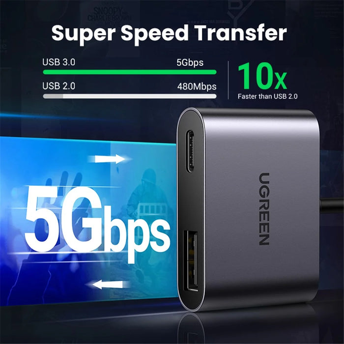 UGREEN USB-C Hub Type-C Male to PD 60W+USB 3.0 Female Adapter 5Gbps Data Transfer Converter for MacBook Laptops - 5