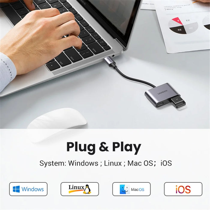 UGREEN USB-C Hub Type-C Male to PD 60W+USB 3.0 Female Adapter 5Gbps Data Transfer Converter for MacBook Laptops - 6