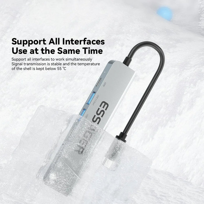 ESSAGER Type-C Hub Converter to PD 60W Fast Charging+Type-C Data Port+USB 3.2+USB 2.0+HD Video Output+2 Card Reader Slots - 5