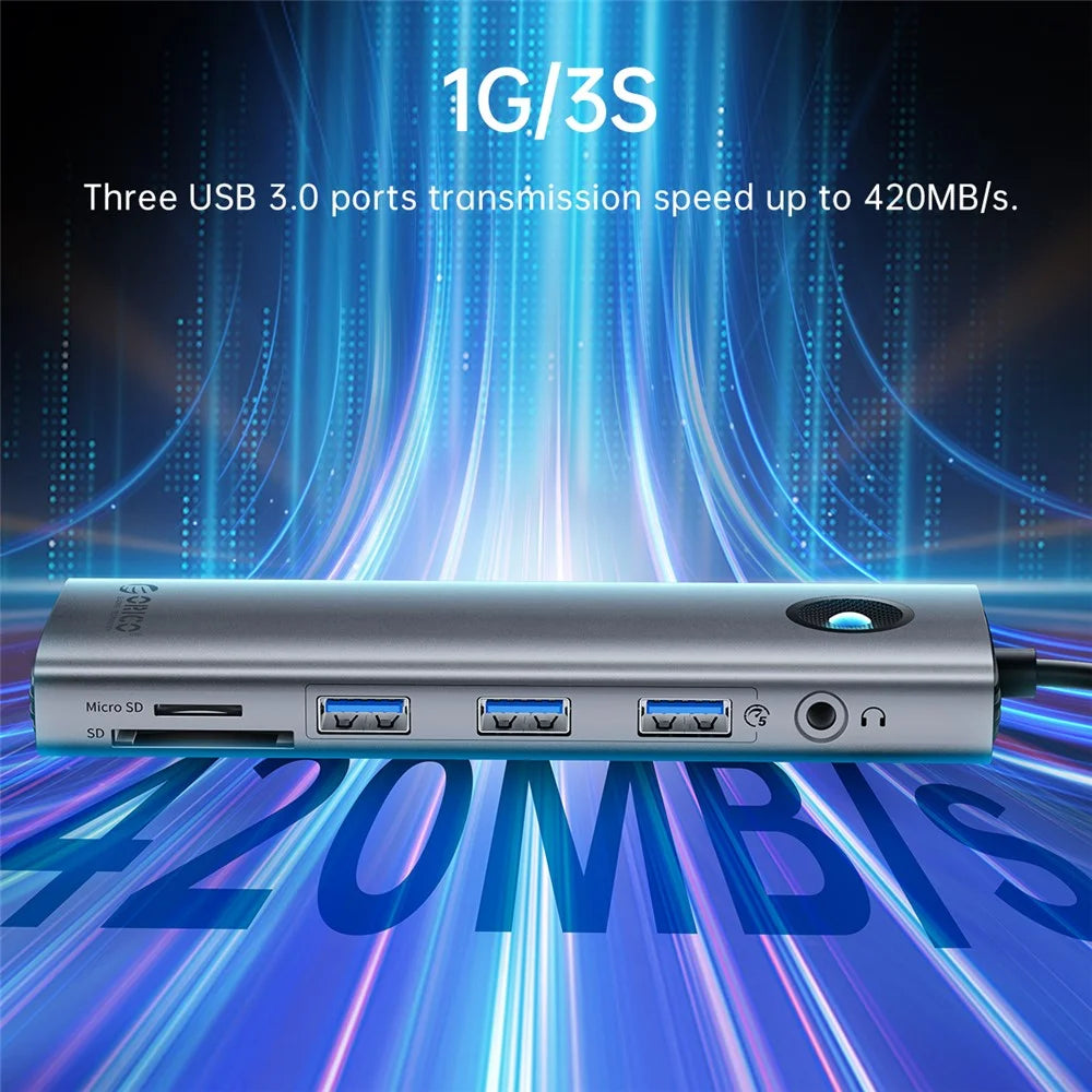 ORICO PW11-10P 10 in 1 Docking Station HD+VGA+SD / TF+3.5mm Audio PD 100W Charging Multifunctional Type-C Hub - Dark Grey - 5