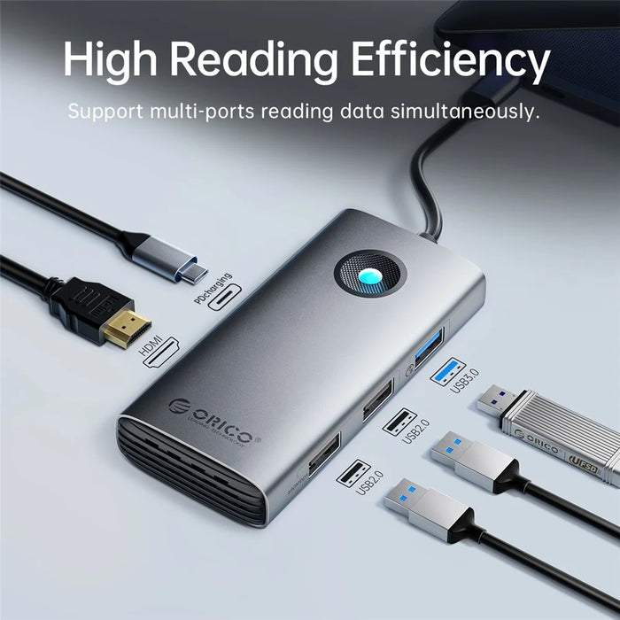 ORICO PW11-5P 5 in 1 Docking Station 4K Video PD 60W Charging Multifunctional Type-C Hub - Dark Grey - 2