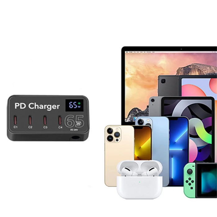 H988C Digital Display 4-Port USB C Charger PD Fast Charger Desktop Charging Station (CE Certified) - EU Plug - 5