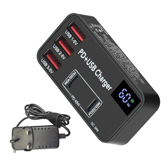 H988B 3 USB + 2 Type-C PD Fast Charger Desktop Charging Station with Digital Display (CE Certified) - UK Plug - 1