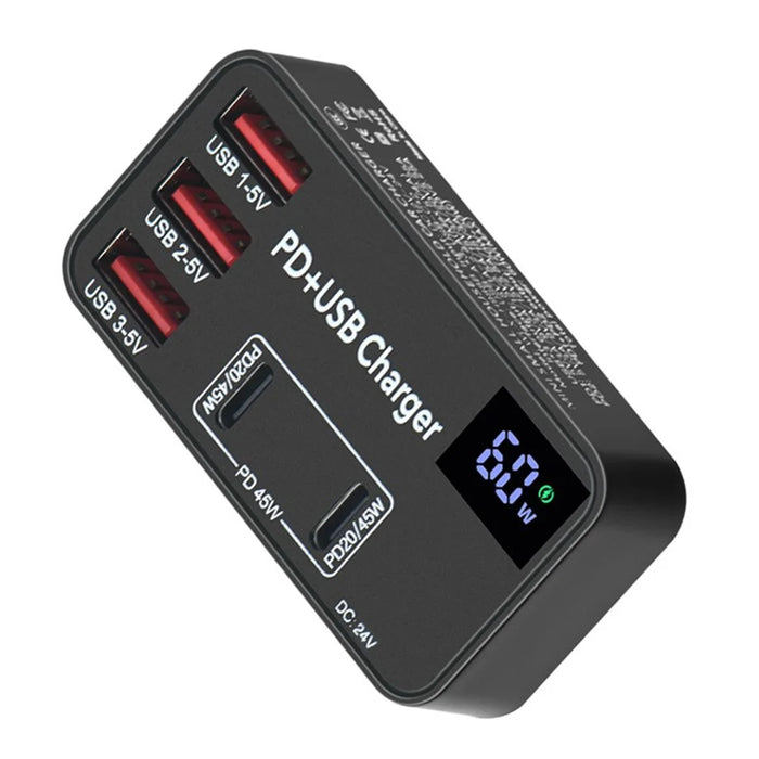 H988B 3 USB + 2 Type-C PD Fast Charger Desktop Charging Station with Digital Display (CE Certified) - UK Plug - 2