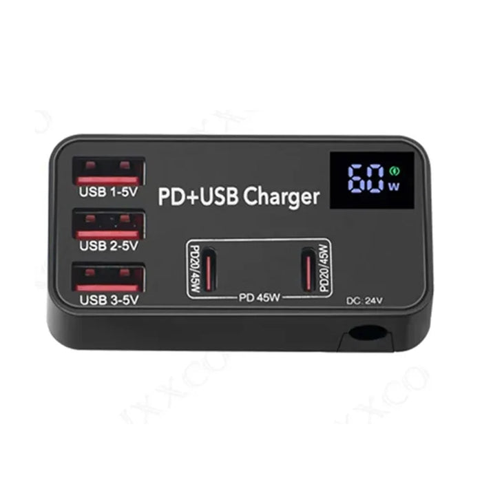 H988B 3 USB + 2 Type-C PD Fast Charger Desktop Charging Station with Digital Display (CE Certified) - UK Plug - 3