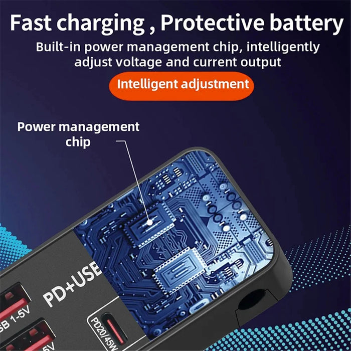 H988B 3 USB + 2 Type-C PD Fast Charger Desktop Charging Station with Digital Display (CE Certified) - UK Plug - 4
