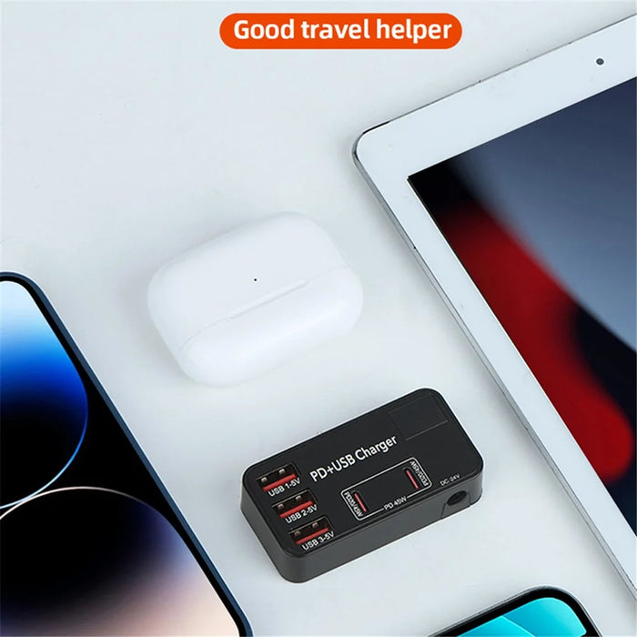 H988B 3 USB + 2 Type-C PD Fast Charger Desktop Charging Station with Digital Display (CE Certified) - UK Plug - 5