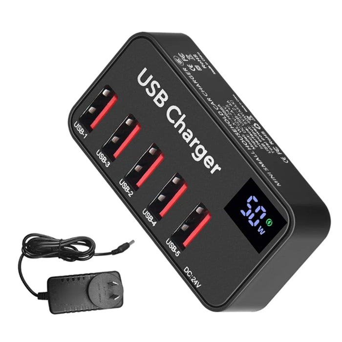 H988A 50W Smart Digital Display 5 Ports USB Charger Phone Tablet Charging Station (CE Certified) - AU Plug - 1