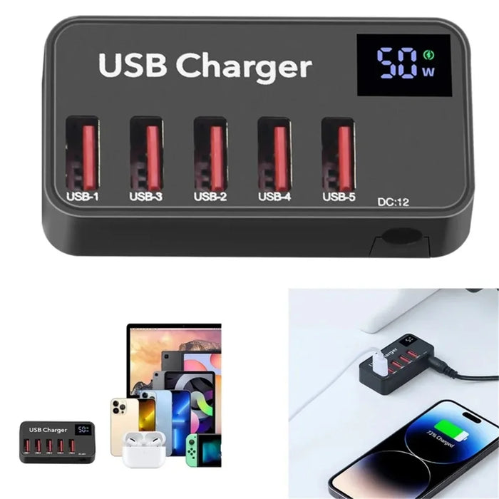 H988A 50W Smart Digital Display 5 Ports USB Charger Phone Tablet Charging Station (CE Certified) - AU Plug - 3