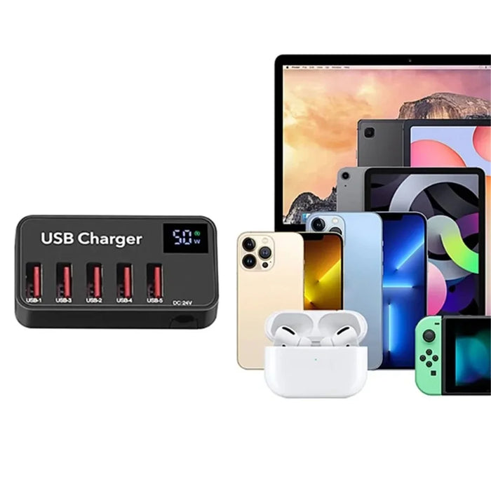 H988A 50W Smart Digital Display 5 Ports USB Charger Phone Tablet Charging Station (CE Certified) - AU Plug - 5