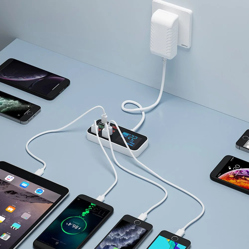 A9D+ Digital Display 7 USB + 1 Type-C Desktop Charger PC+ABS QC3.0 + PD Phone Fast Charging Station (CE Certified) - US Plug - 3