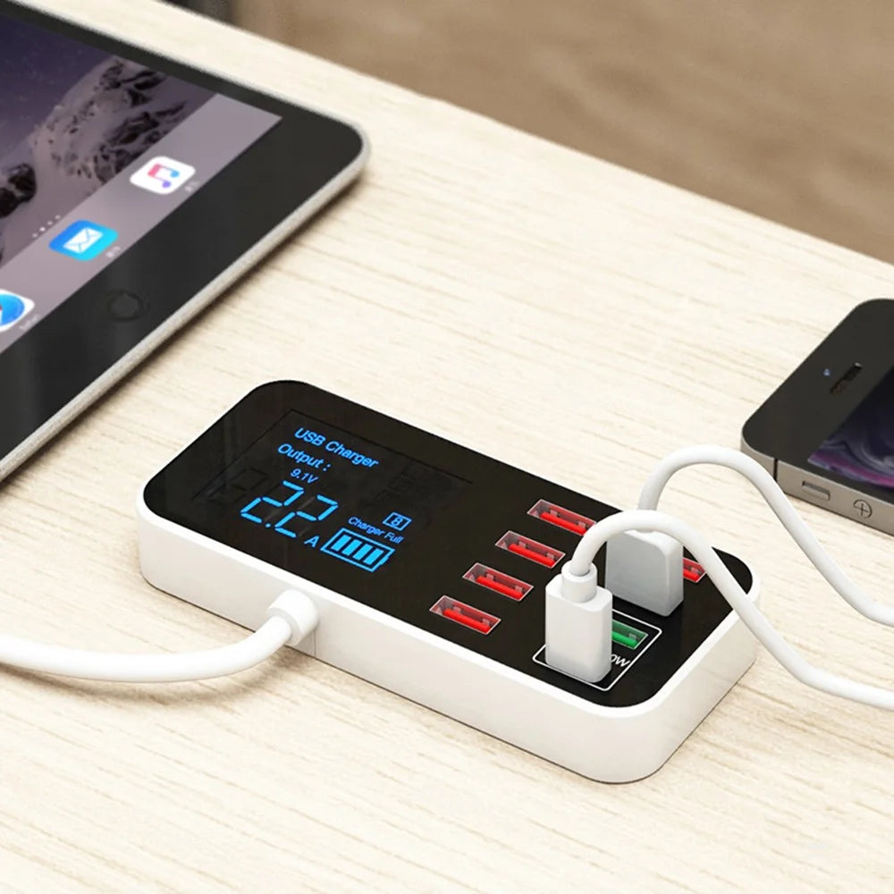 A9D+ Digital Display 7 USB + 1 Type-C Desktop Charger PC+ABS QC3.0 + PD Phone Fast Charging Station (CE Certified) - US Plug - 4