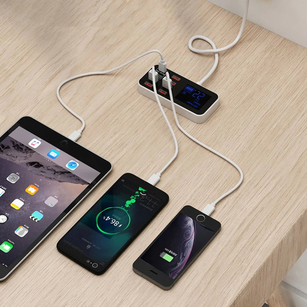 A9D+ Digital Display 7 USB + 1 Type-C Desktop Charger PC+ABS QC3.0 + PD Phone Fast Charging Station (CE Certified) - US Plug - 6