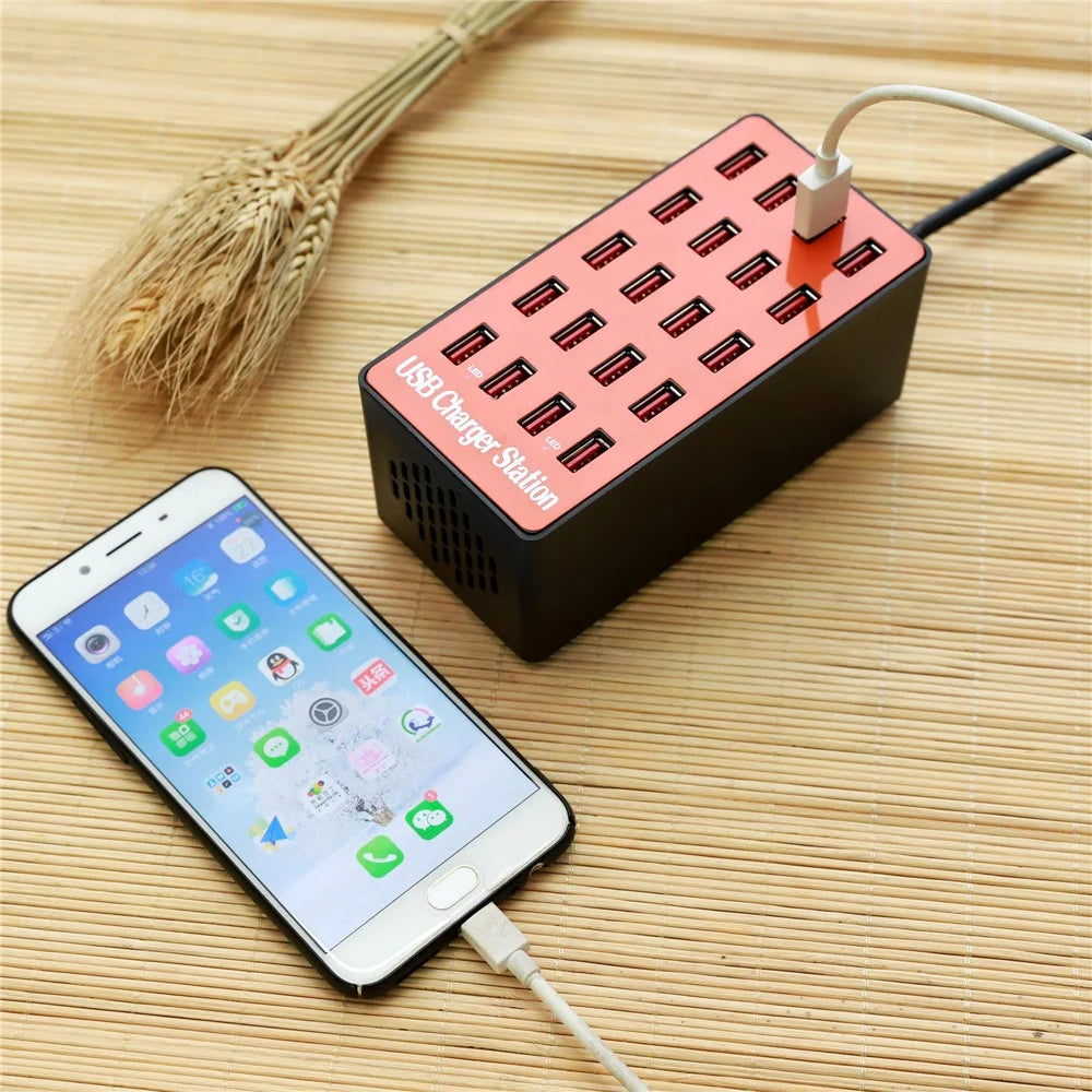 A5 80W 20 USB Ports Desktop Charger PC+ABS Phone Tablet Fast Charging Station (CE Certified) - AU Plug - 3