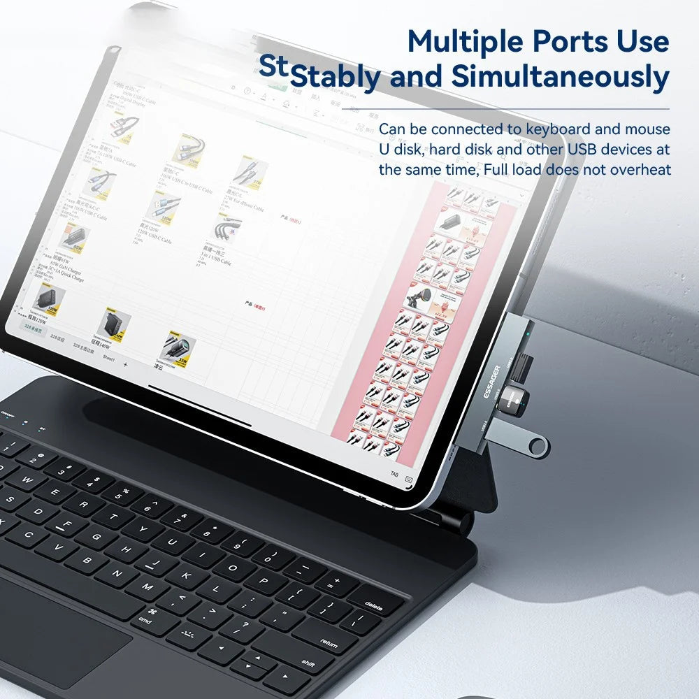 ESSAGER 3-in-1 USB Hub Splitter 1 USB3.0 + 2 USB2.0 Ports Aluminum Alloy Adapter for Type-C Tablet Laptop - Grey - 3