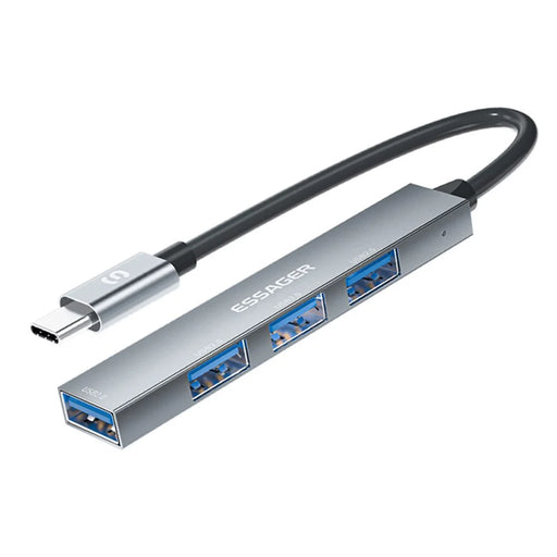 ESSAGER 4-in-1 USB Hub 4 USB2.0 Ports Splitter Tablet Laptop Aluminum Alloy Adapter - Type-C / Grey - 1