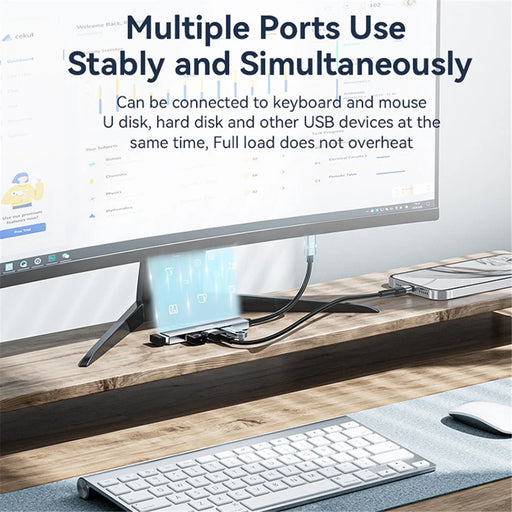 ESSAGER 4-in-1 USB Hub 4 USB2.0 Ports Splitter Tablet Laptop Aluminum Alloy Adapter - Type-C / Grey - 2