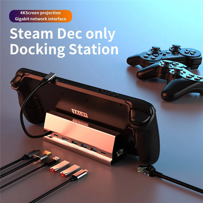 BS107 Type-C to PD+HD+USB3.0*2+USB2.0+USB-C+RJ45 Hub Adapter 7-in-1 Gaming Docking Station for Steam Deck - 2