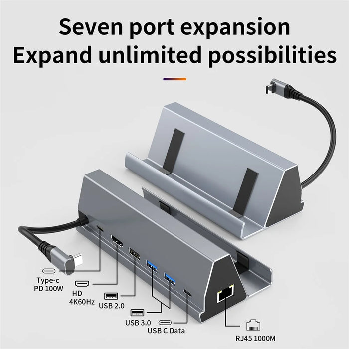 BS107 Type-C to PD+HD+USB3.0*2+USB2.0+USB-C+RJ45 Hub Adapter 7-in-1 Gaming Docking Station for Steam Deck - 3