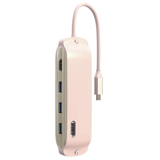 BS8H Type-C Hub Converter to PD+USB 3.0+2xUSB 2.0+HD Video Output Port+2 Card Reader Slots+RJ45 - Pink - 1