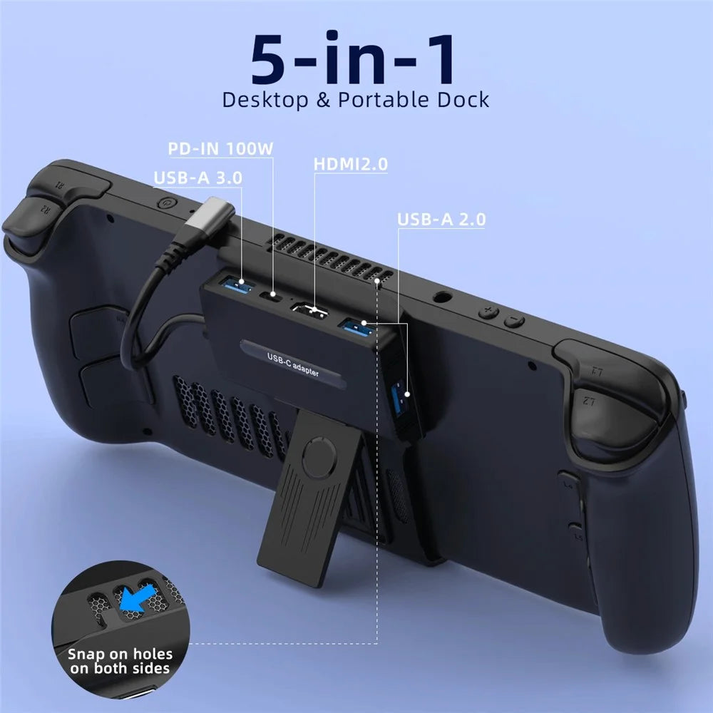 V266 Docking Station Stand for Steam Deck , 5-in-1 Dock Type-C Male to PD+USB3.0+USB2.0*2+HD2.0 - 3