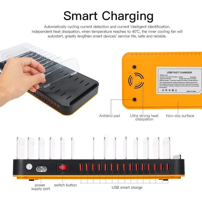 8815 Mobile Phone Tablet Charger 15 Port USB Charging Station 5V 20A 100W High Power Charging Stand (with CE) - UK Plug - 7