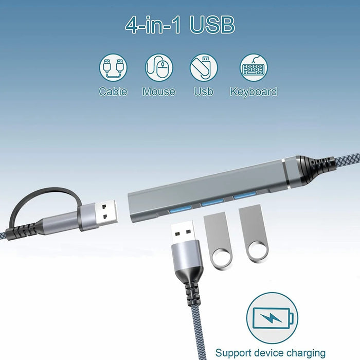 4-in-1 USB to USB2.0x3 + USB3.0 USB Hub Aluminum Alloy Laptop Computer Adapter - 2