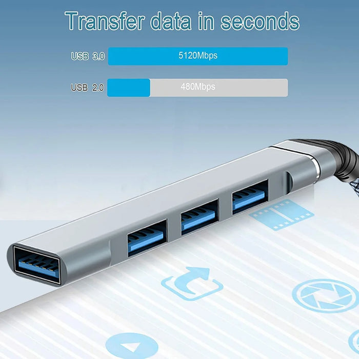 4-in-1 USB to USB2.0x3 + USB3.0 USB Hub Aluminum Alloy Laptop Computer Adapter - 4