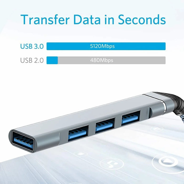 4-in-1 USB to USB2.0x3 + USB3.0 USB Hub Aluminum Alloy Laptop Computer Adapter - 5
