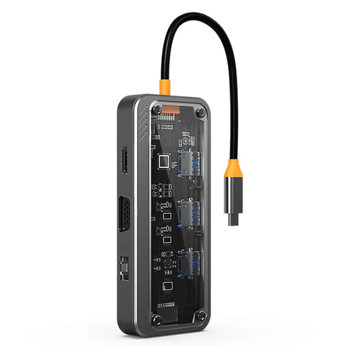 SW10V-Pro 10-in-1 Docking Station Dongle Type-C to PD+HD+USB3.0x3+SD+TFRJ45+VGA+3.5mm Audio Hub - 1