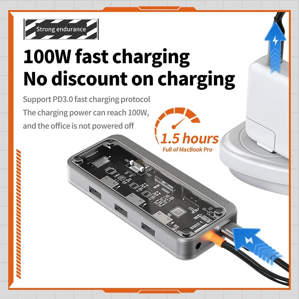 SW10V-Pro 10-in-1 Docking Station Dongle Type-C to PD+HD+USB3.0x3+SD+TFRJ45+VGA+3.5mm Audio Hub - 7