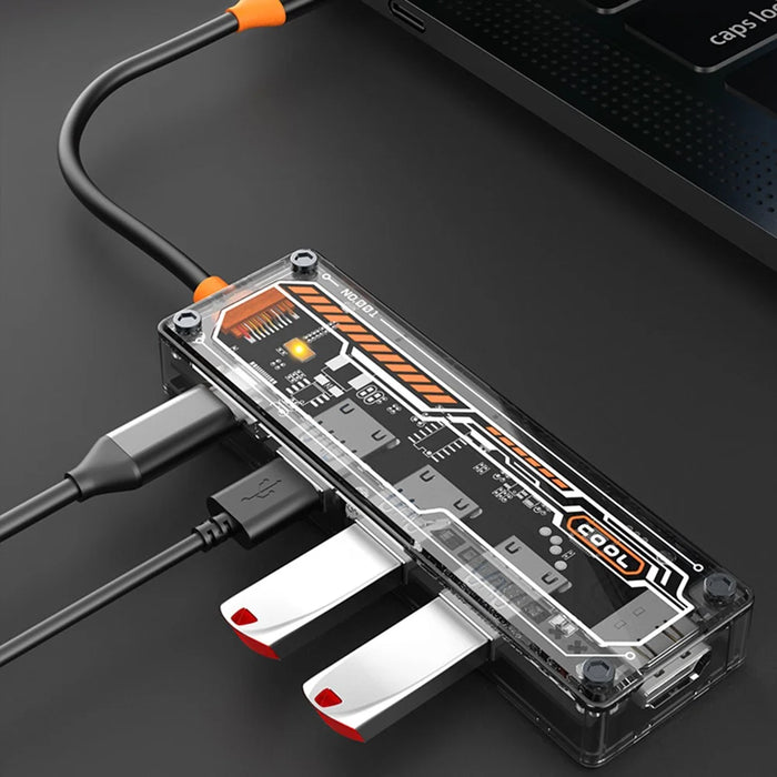 SW5H 5 Ports Type-C Hub Adapter Type-C to Type-C PD Fast Charge+USB 3.0+USB 2.0x2+HD Dock Station Clear Converter - 4