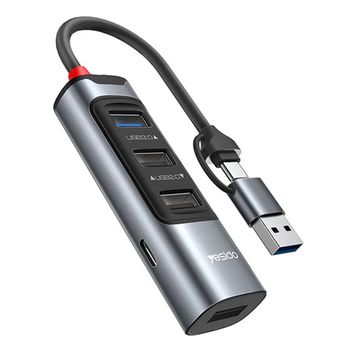 YESIDO HB20 USB + Type C Hub Adapter Converter with USB 3.0 + 3xUSB 2.0 + PD 100W USB-C Ports - 1