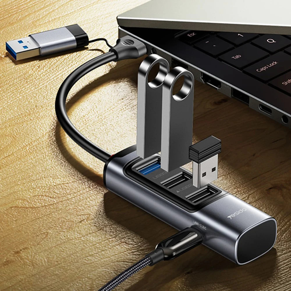 YESIDO HB19 USB + Type C Hub Adapter Converter to USB 3.0 + 2xUSB 2.0 + PD 2.0 USB-C - 2
