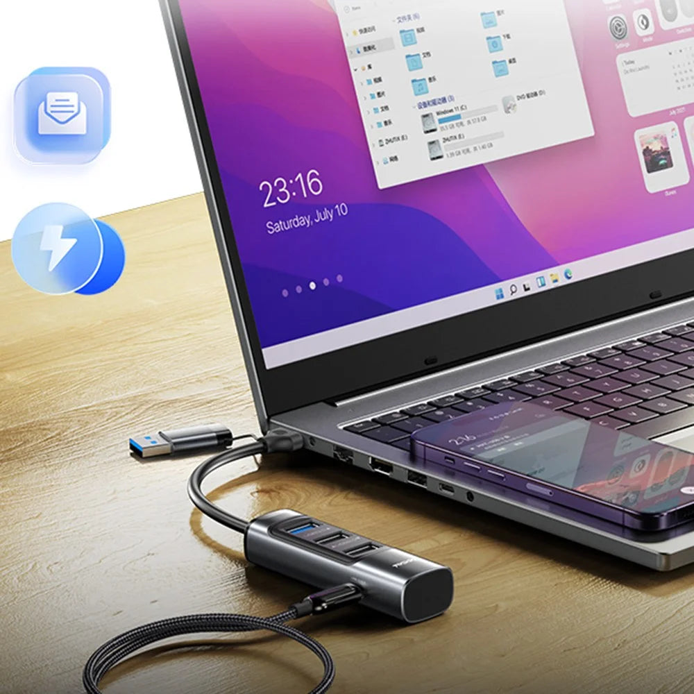 YESIDO HB19 USB + Type C Hub Adapter Converter to USB 3.0 + 2xUSB 2.0 + PD 2.0 USB-C - 3