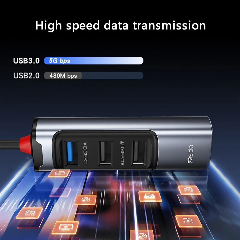 YESIDO HB19 USB + Type C Hub Adapter Converter to USB 3.0 + 2xUSB 2.0 + PD 2.0 USB-C - 4