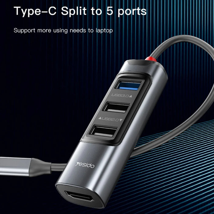 YESIDO HB22 5-in-1 Docking Station Multi Port Type-C Hub Adapter Support PD 100W, USB3.0, 2 USB2.0, HD - 2