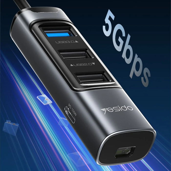 YESIDO HB24 5-in-1 Type-C Docking Station with USB3.0+2 USB2.0+Mini DP+PD 100W Multi Port USB-C Hub Adapter - 4