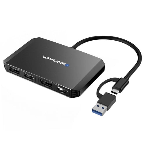 WAVLINK WL-UG69DH2 USB+Type-C to Dual 4K HD DisplayPort Dual Monitor Adapter Splitter - Black - 1