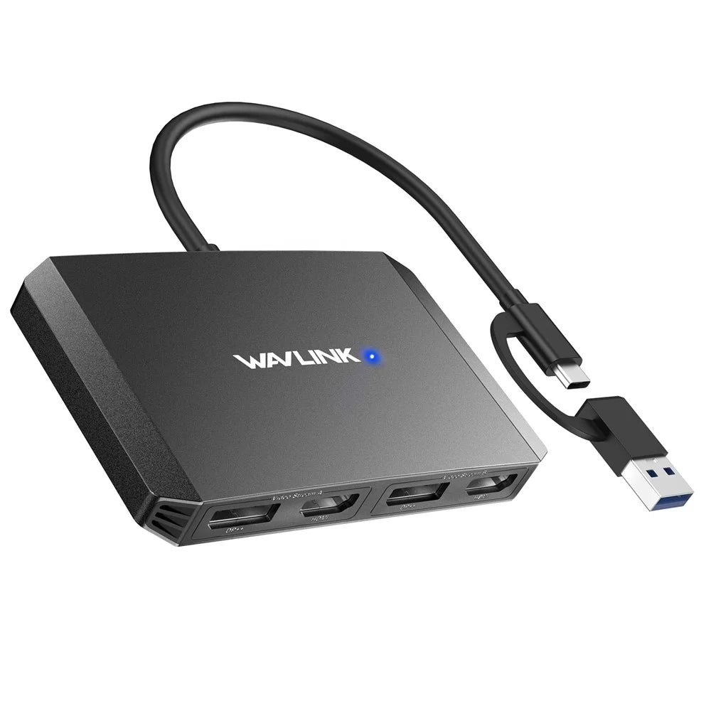 WAVLINK WL-UG69DH2 USB+Type-C to Dual 4K HD DisplayPort Dual Monitor Adapter Splitter - Black - 2
