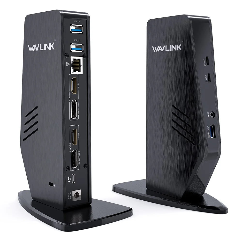 WAVLINK UG69PD5 USB 3.0 and USB-C Dual 4K Display Docking Station with DisplayPort and HD 60Hz Monitor Adapter - US Plug - 1
