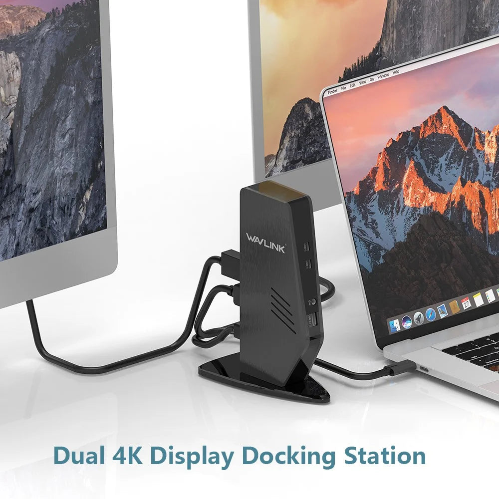 WAVLINK UG69PD5 USB 3.0 and USB-C Dual 4K Display Docking Station with DisplayPort and HD 60Hz Monitor Adapter - US Plug - 5