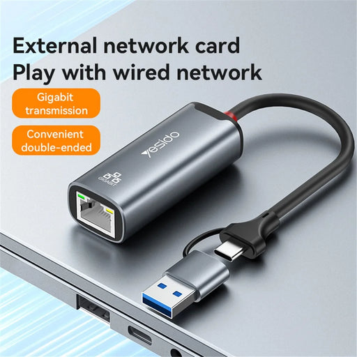 YESIDO HB26 USB+Type-C 2-in-1 Gigabit Ethernet Converter for PC / Mobile Phone / Tablet - 2