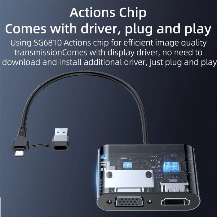 YESIDO HM15 USB / Type-C to VGA + HD Adapter HDTV Dual Monitors Mirroring Adapter - 5