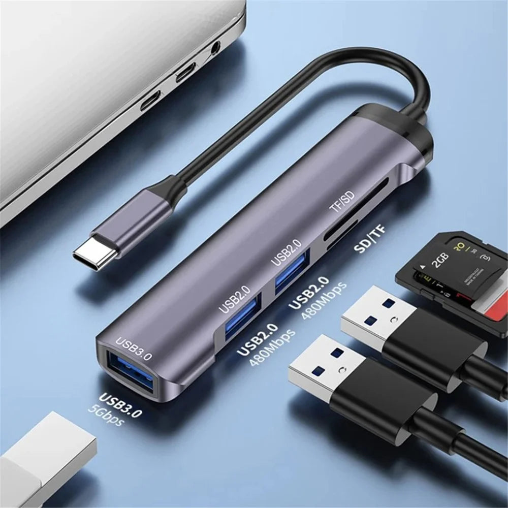 T505 Docking Station Type-C to USB2.0x2 + USB3.0 + TF / SD Slots USB Hub Laptop Phone Adapter - 2