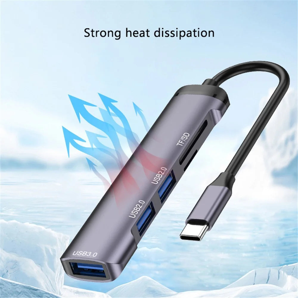 T505 Docking Station Type-C to USB2.0x2 + USB3.0 + TF / SD Slots USB Hub Laptop Phone Adapter - 3