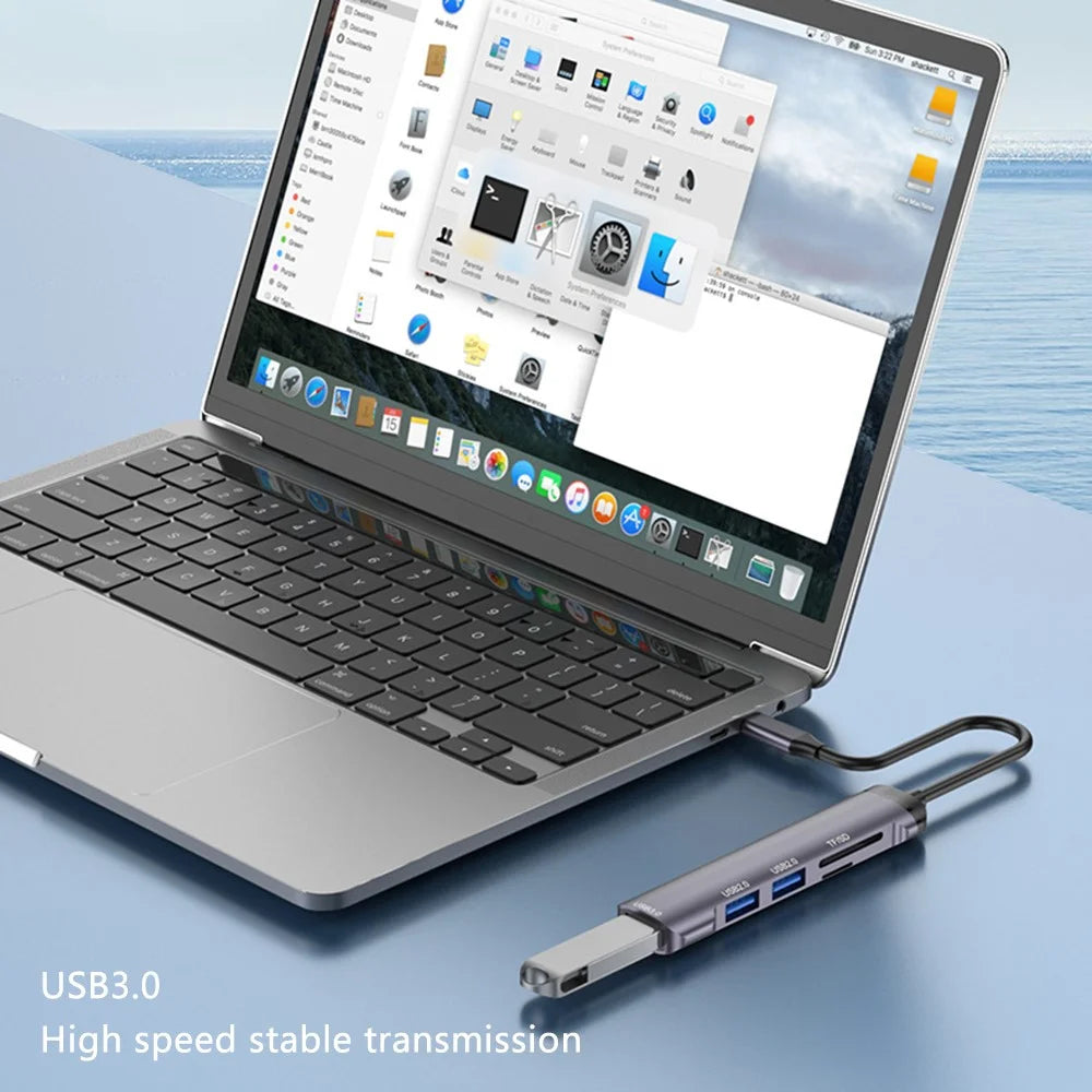 T505 Docking Station Type-C to USB2.0x2 + USB3.0 + TF / SD Slots USB Hub Laptop Phone Adapter - 4