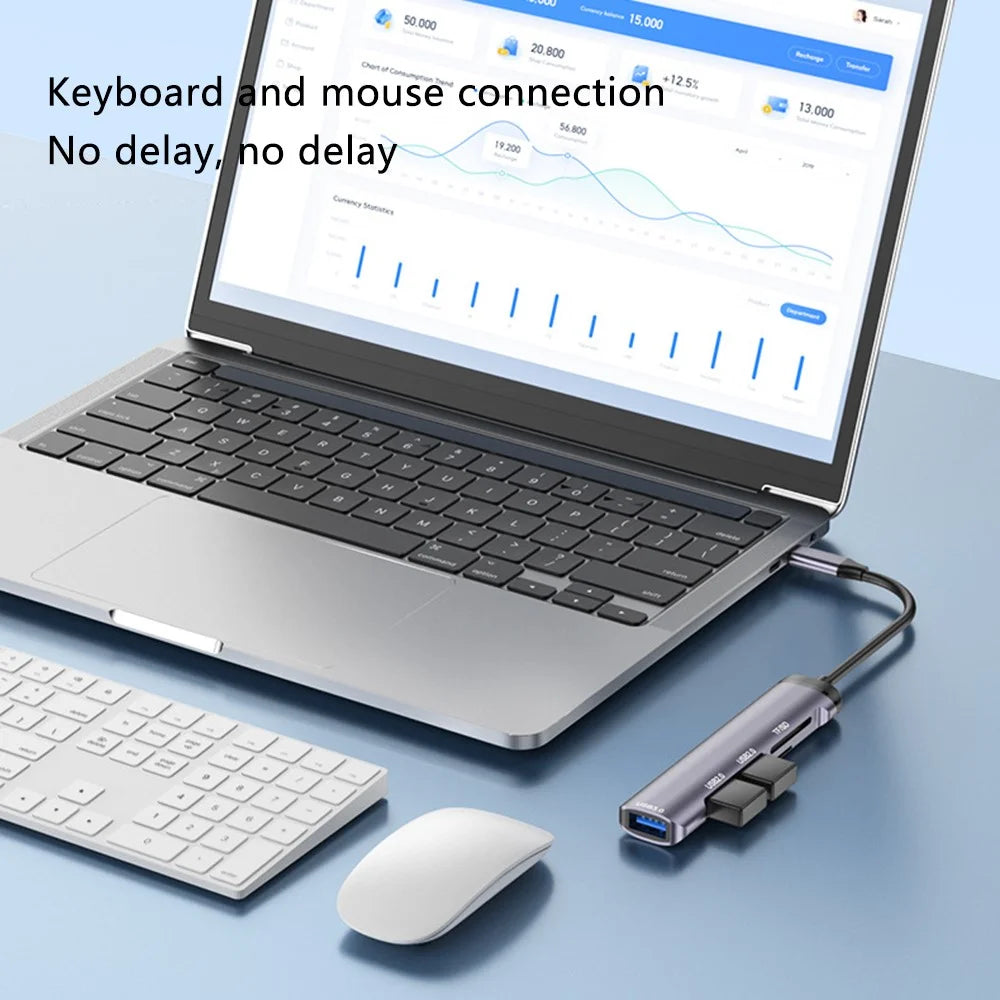 T505 Docking Station Type-C to USB2.0x2 + USB3.0 + TF / SD Slots USB Hub Laptop Phone Adapter - 5